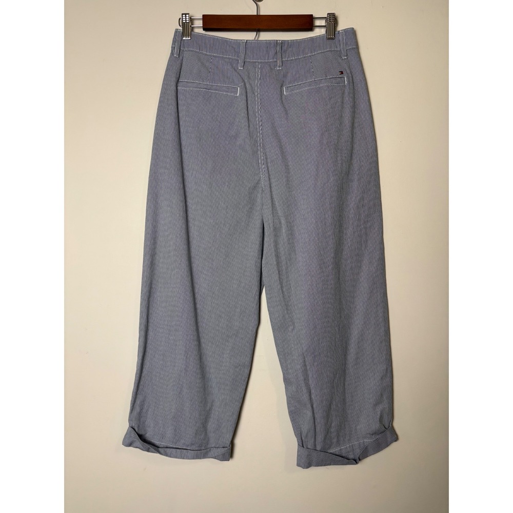 Tommy Hilfiger Womens Seersucker Wide Leg Crop Pants 10 Preppy Nautical Coastal - Picture 2 of 8